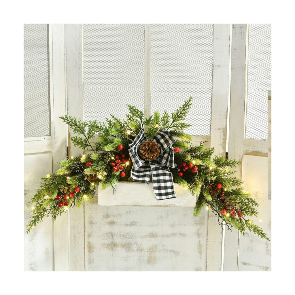 DearHouse 28inch Artificial Christmas Swag,Christmas Wreath with Wintry Pine Collection and 30 LED Lights for Christmas Holiday Home Decor