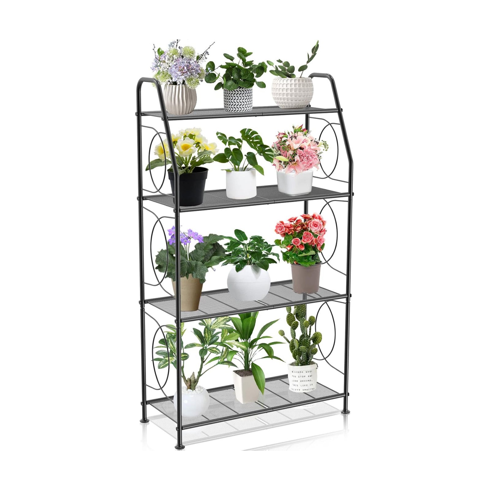 VyGrow Plant Stand, 4 Tier Plant Shelf for Indoor Outdoor, Heavy Duty Metal Tall Plant Stands Holder Rack for Living