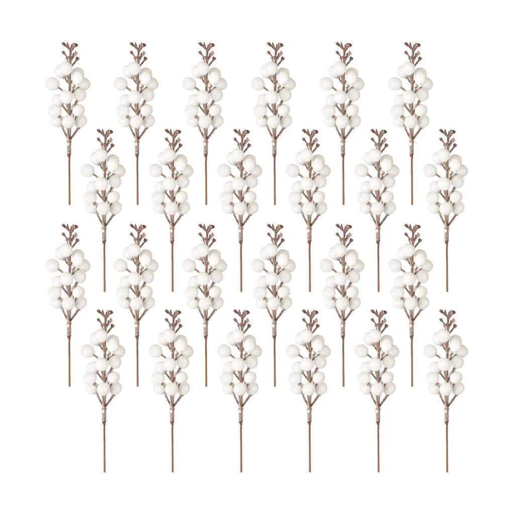 24 Pack Glitter White Berry Stems,7.5 Inch Christmas Sparking Red Faux Winter Berry Sprigs,Artificial Red Berries Branches for Christmas Tree Garland Wreath Crafts Season Winter Home Decor