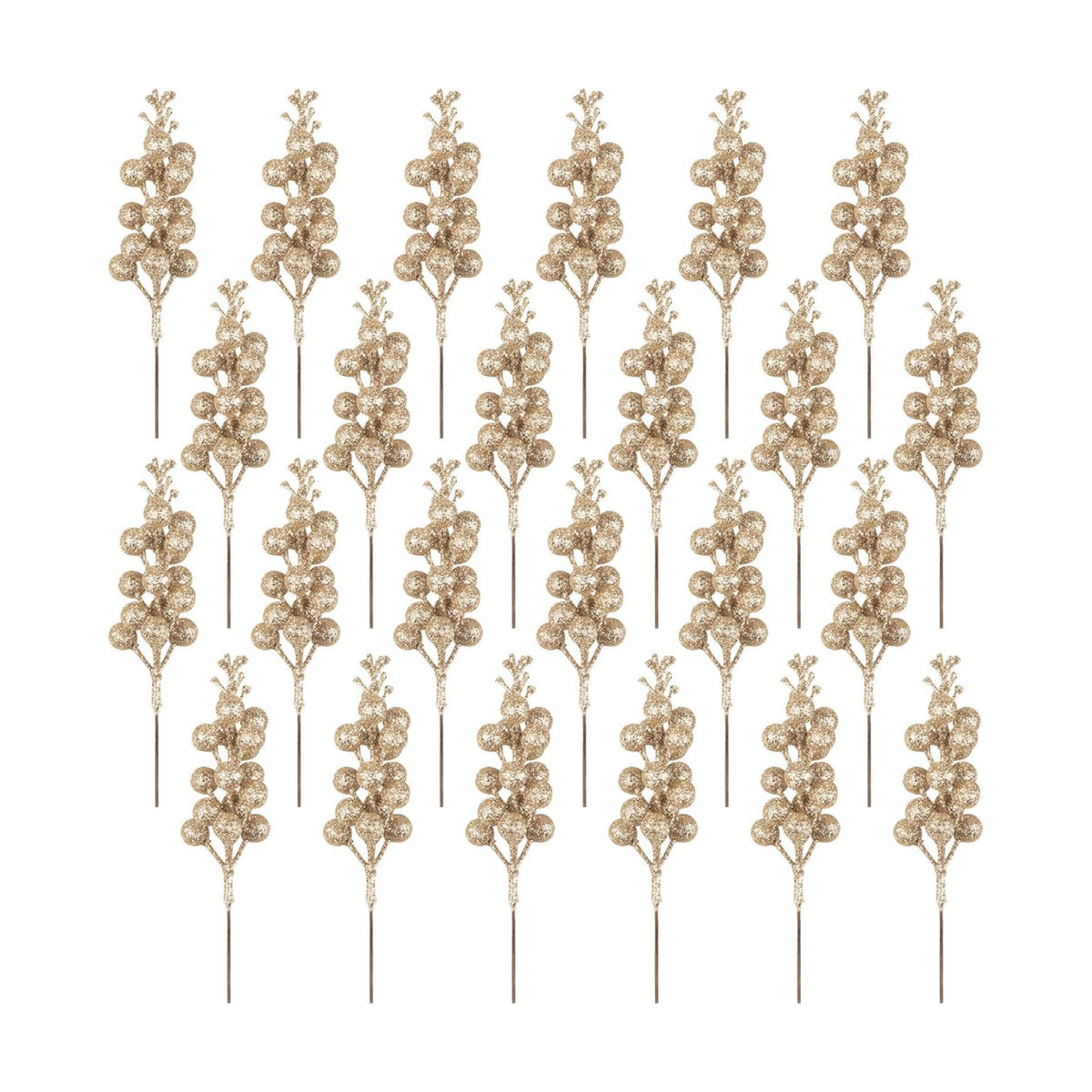 24 Pack Glitter Champagne Gold Berry Stems,7.5 Inch Christmas Sparking Red Faux Winter Berry Sprigs,Artificial Red Berries Branches for Christmas Tree Garland Wreath Crafts Season Winter Home Decor