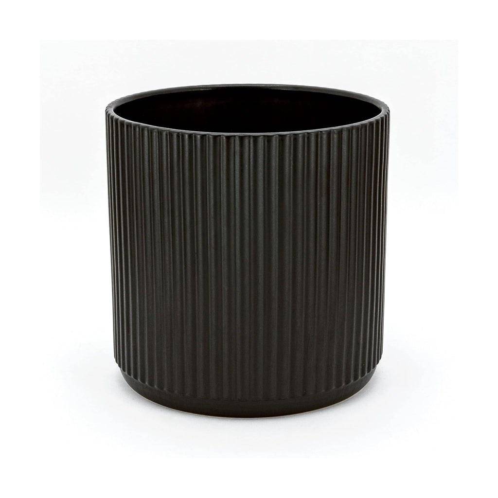 Amazon Basics Fluted Ceramic Planter Pot for Indoor Outdoor Plants, Round Flower Pot with Drainage Hole, 10-inch, Black