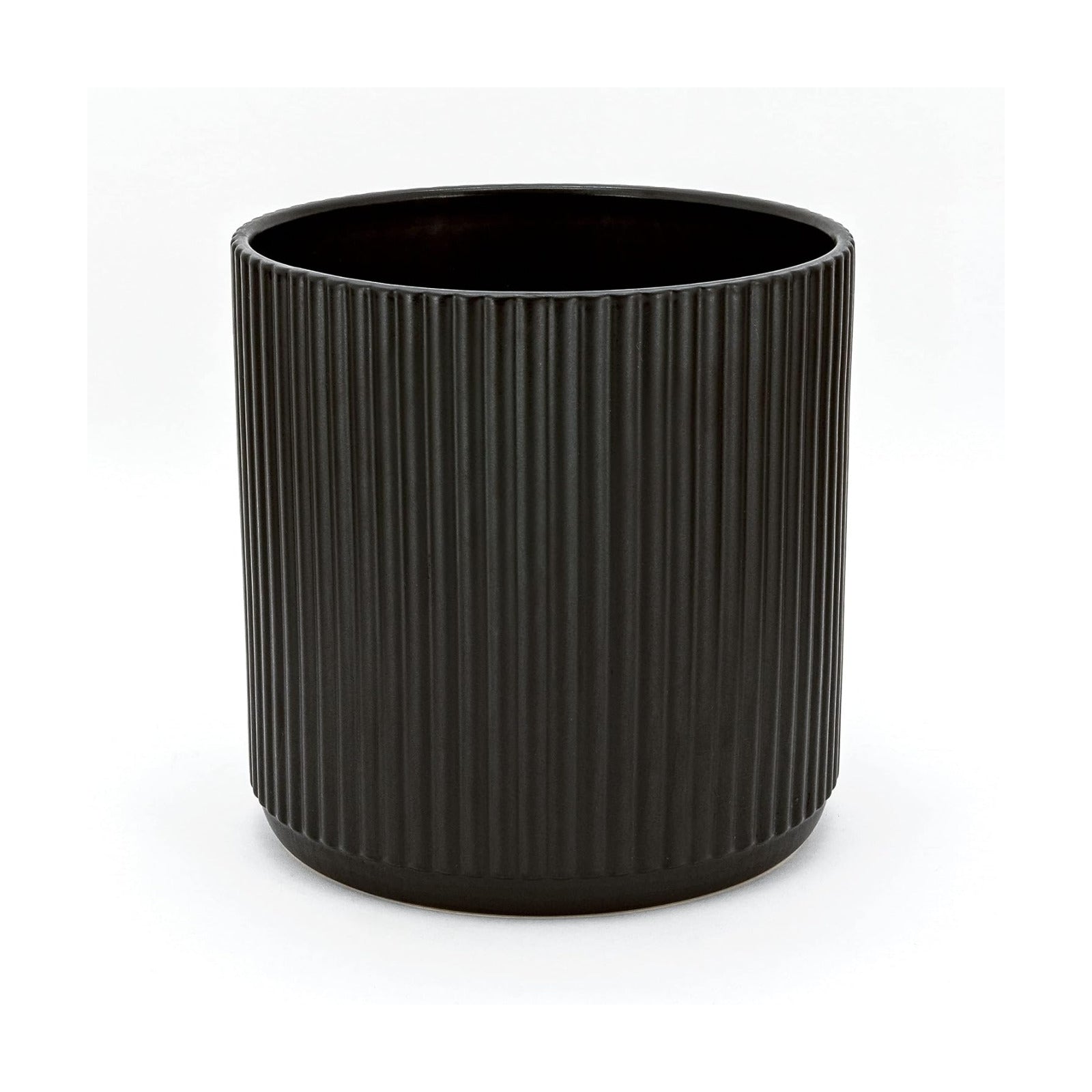 Amazon Basics Fluted Ceramic Planter Pot for Indoor Outdoor Plants, Round Flower Pot with Drainage Hole, 10-inch, Black