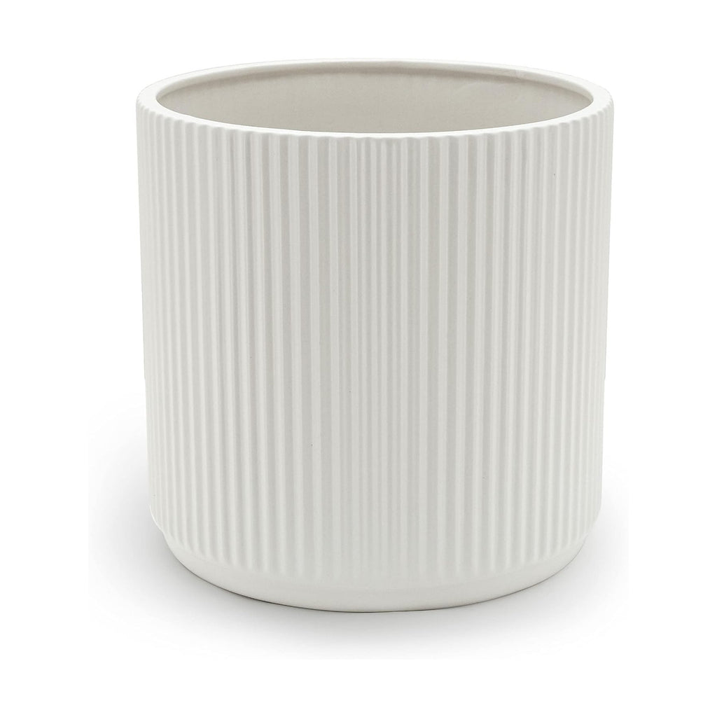 Amazon Basics Fluted Ceramic Planter Pot for Indoor Outdoor Plants, Round Flower Pot with Drainage Hole, 8-inch, White