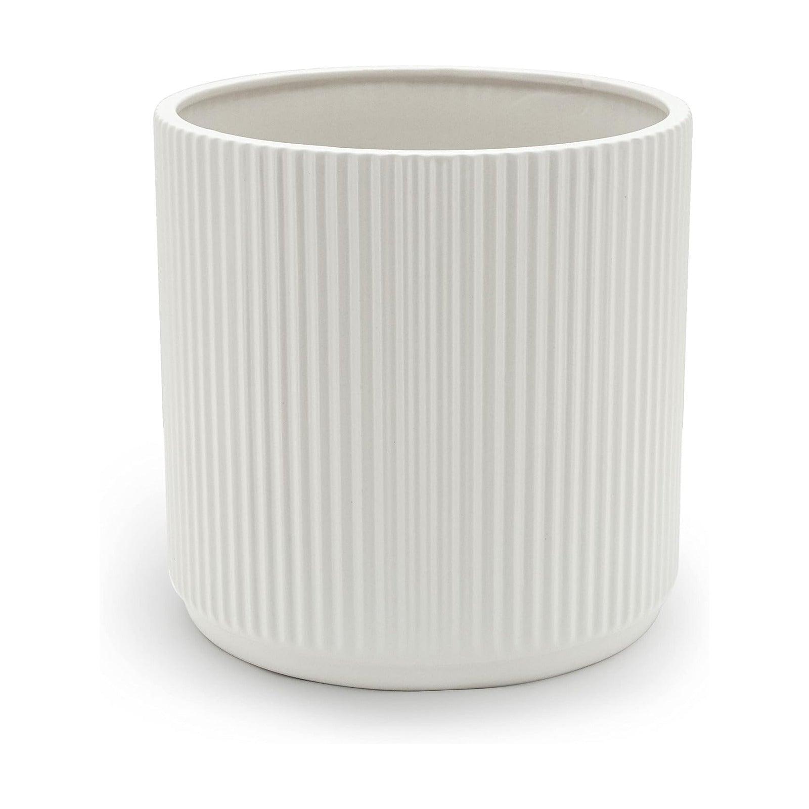 Amazon Basics Fluted Ceramic Planter Pot for Indoor Outdoor Plants, Round Flower Pot with Drainage Hole, 8-inch, White