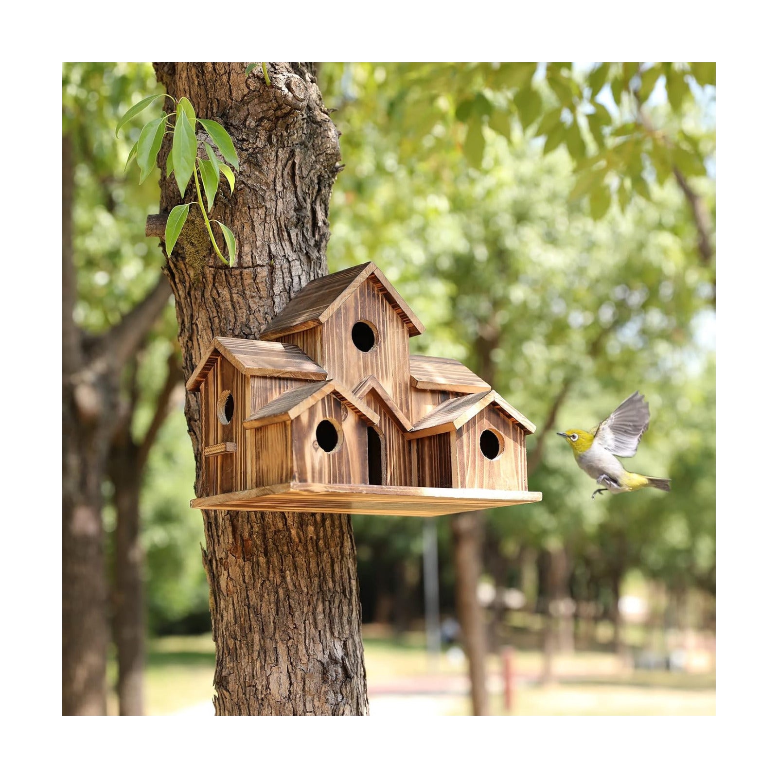Bird Houses for Outside Hanging,6 Hole Wooden Bird Houses Largel Bird House for Backyard/Courtyard/Patio Decor