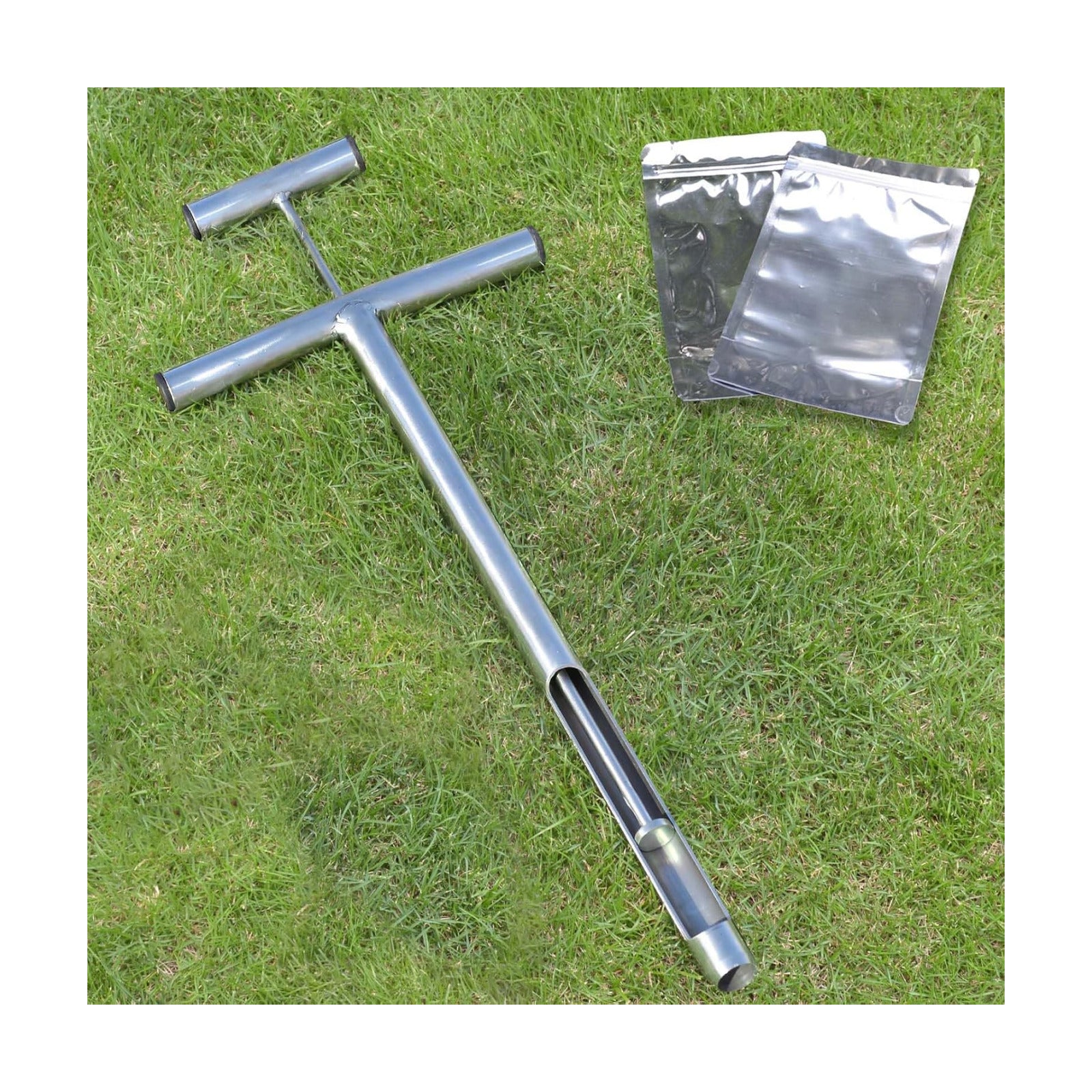 Soil Probe 16 Inch with 2 Bags, Soil Sample Probe with Ejector for Lawn House Plants, T-Handle Soil Sampler Probe Rod