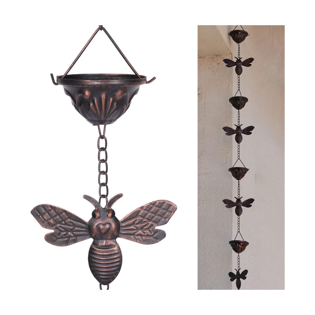 8.5 ft Bee and Cup Rain Chain for Gutters, Metal Rain Catcher | Sturdy and durable,Rust-proof and