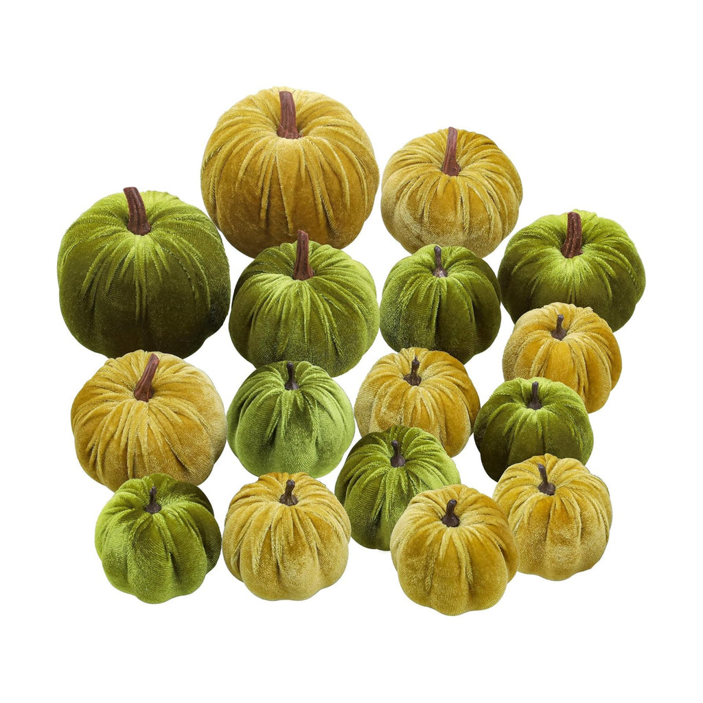 Woration 16pcs Fabric Fake Velvet Pumpkins Set Decoration Green Series
