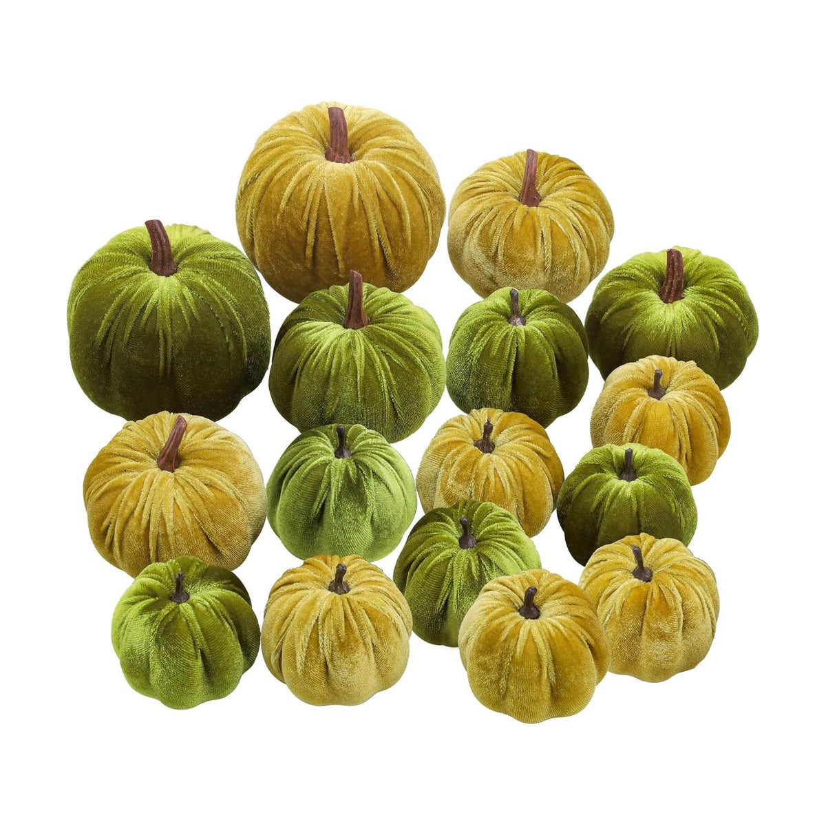 Woration 16pcs Fabric Fake Velvet Pumpkins Set Decoration Green Series
