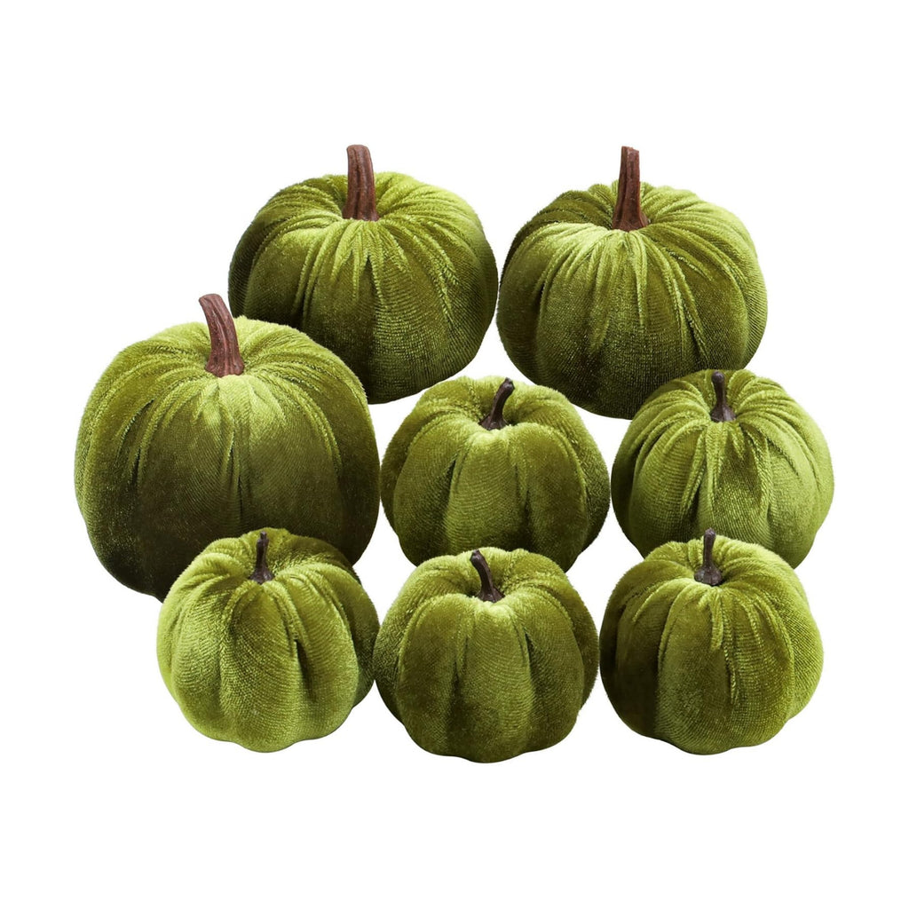 Woration 8pcs Assorted Size Fake Green Velvet Handmade Pumpkins Ornament