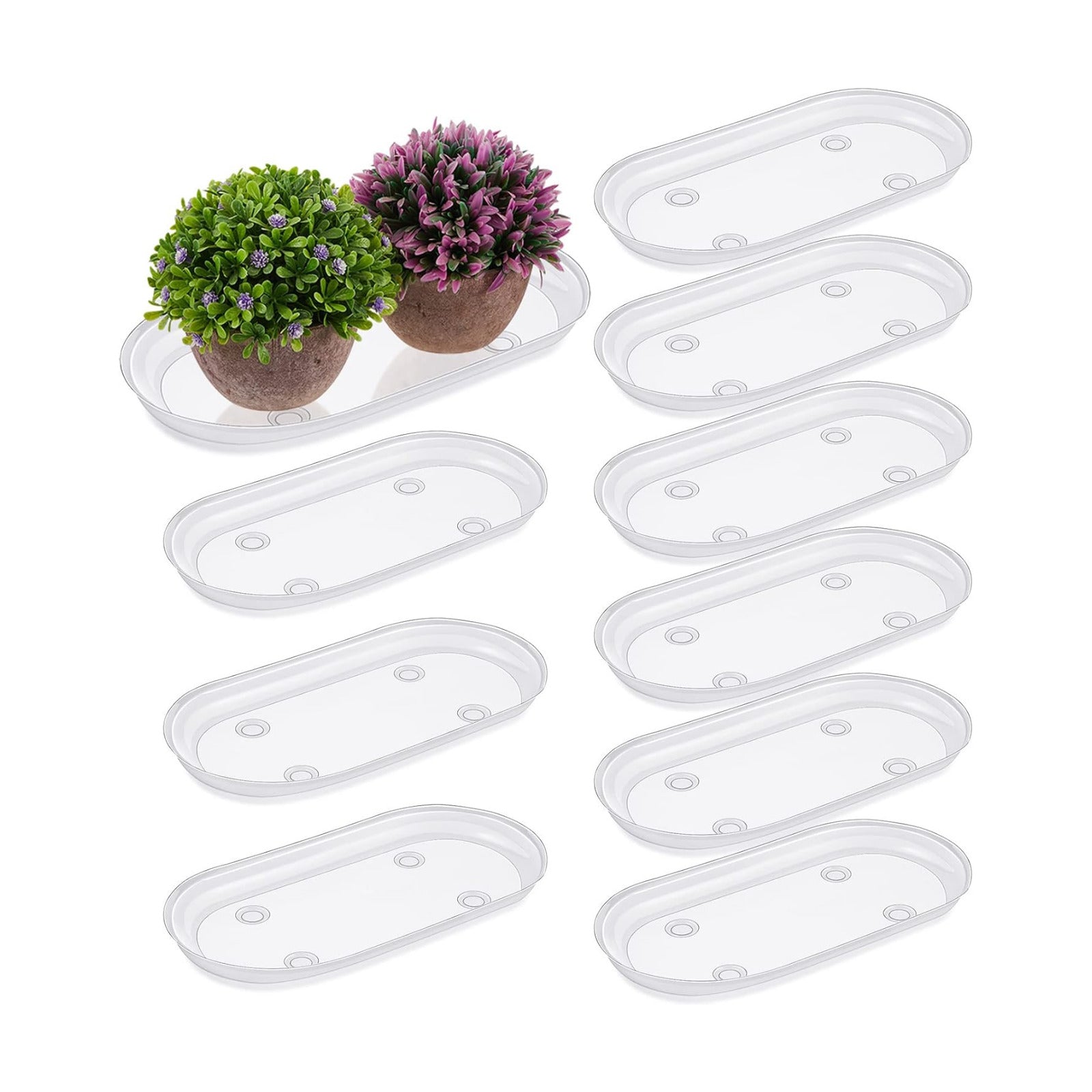 10 Pcs 12 x 6 Inch Plant Tray Plastic Plant Saucer Window Sill Tray Rectangular Drip Trays Plastic Oval for Indoors