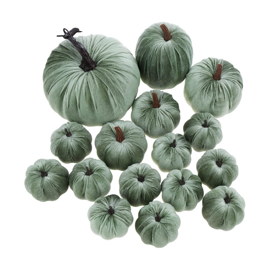Woration 16pcs Assorted Size Velvet Fake Artificial Pumpkin Ornament