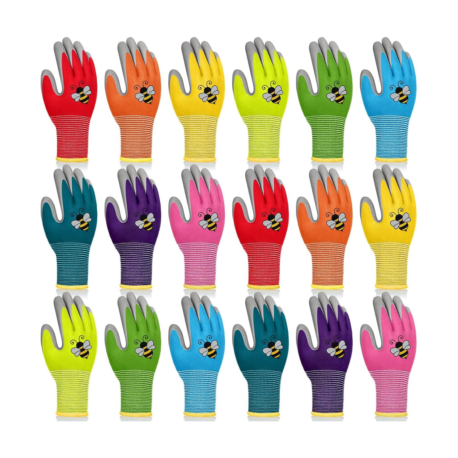18 Pairs Kids Gardening Gloves Foam Rubber (Medium (Age 6-8)) | Children Garden Work Gloves Waterproof Rubber Coated
