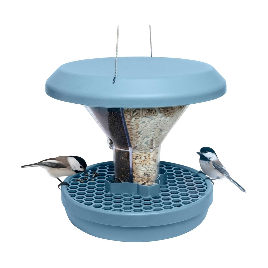 SWISSINNO Bird Feeders - No Mess Hanging Bird Feeder for Outdoors - Smart Birds Davos Spill Proof Wild Cardinal & Small Bird Feeder with Integrated Seed Catcher Tray - Dual Chamber - Light Blue