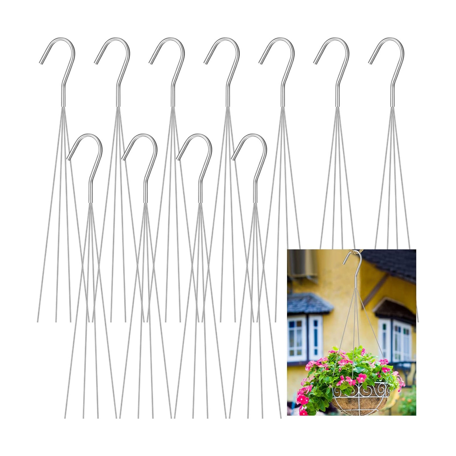 Mixweer 12 Pcs 24 Inch Wire Plant Hangers for Hanging Baskets 4 Strand Hanging Basket Wire Hangers Hook Flower Pot