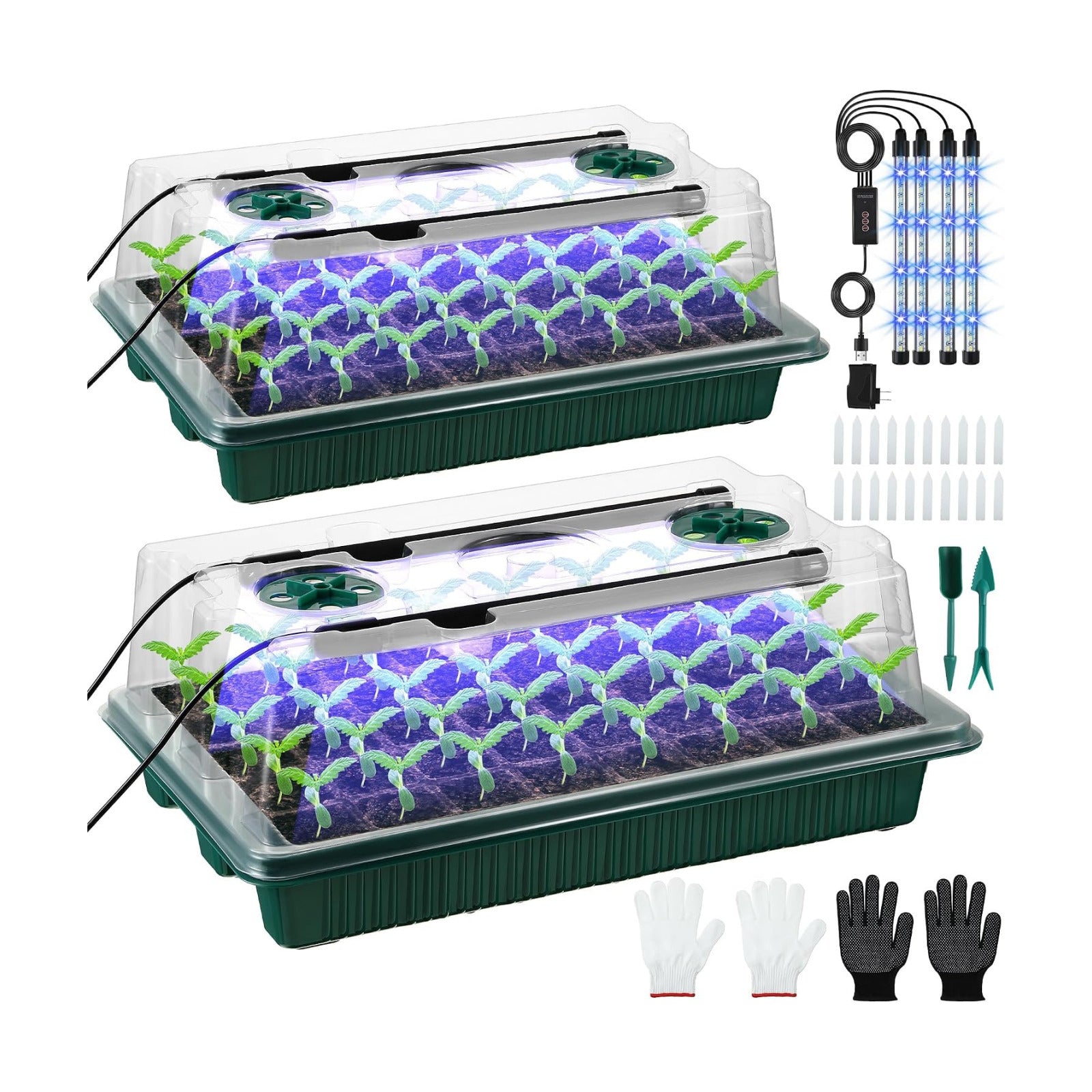 2 Pack Seed Starter Tray with Grow Light, 80 Cell Indoor Greenhouse Seed Starting Set with Humidity Dome, 360° Full