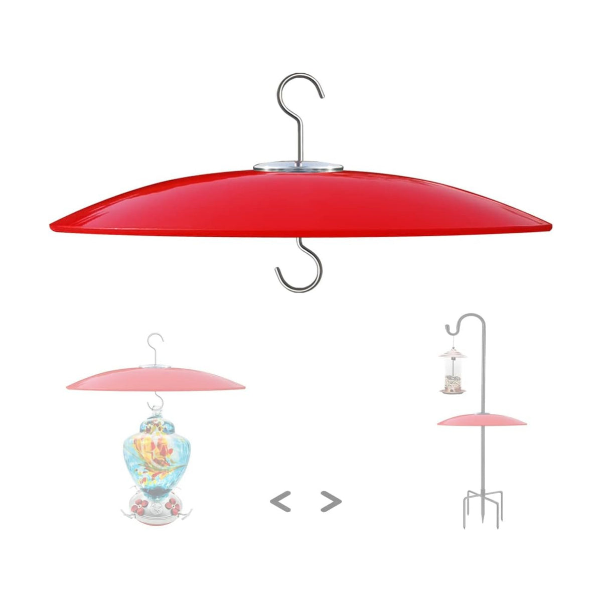 13" Large Glass Rain Cover for Bird Feeder, Red Weather Guard Dome Shield