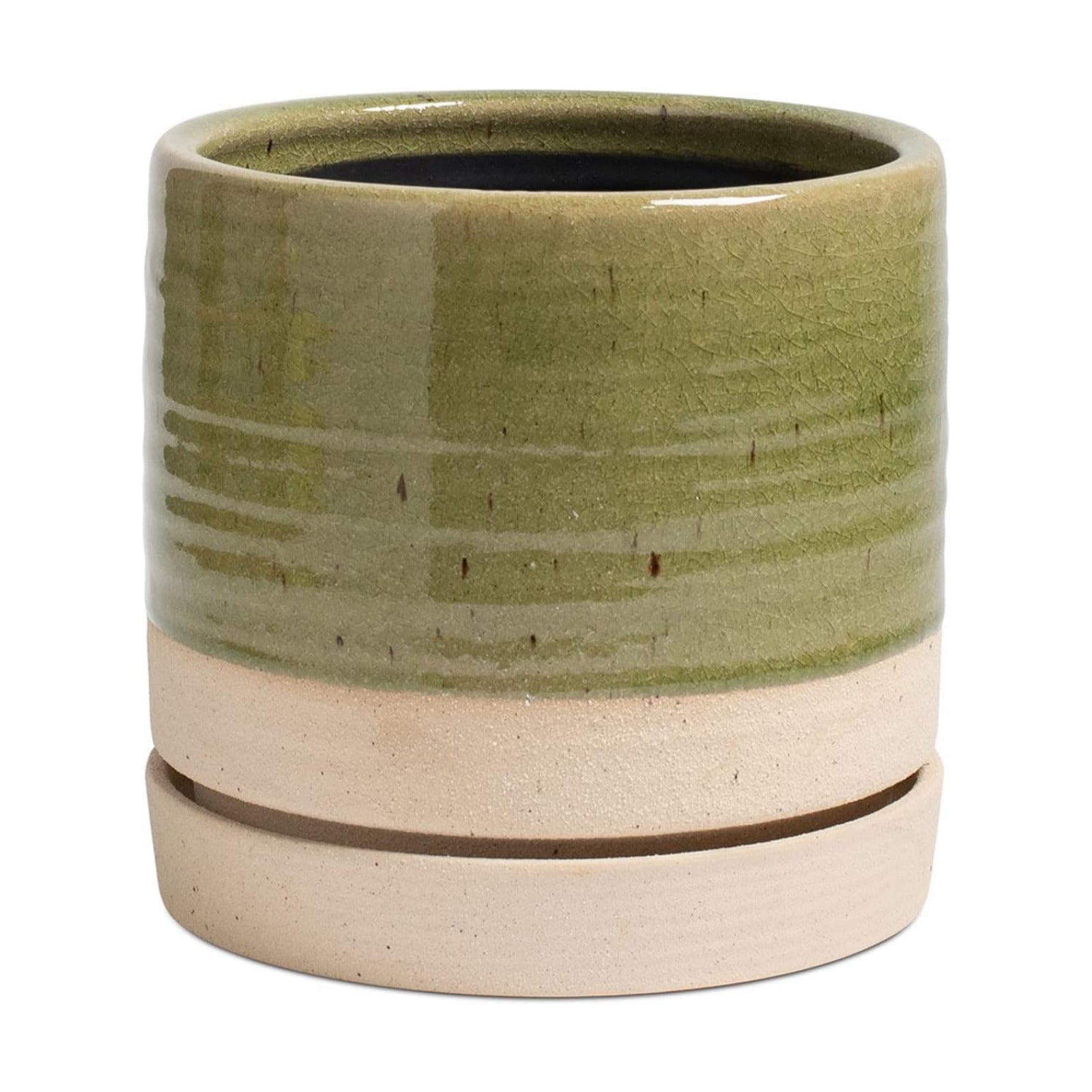 HERDUK 6 Inch Plant Pots, Ceramic Planter Pot with Drainage Hole & Saucer, Indoor/Outdoor Cylinder Round Planter Pot