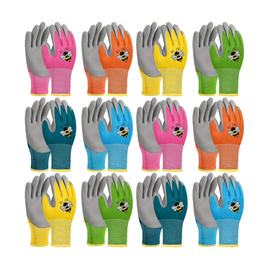 12 Pairs Kids Gardening Work Gloves (Large (Age 9-11)) | Children Yard Work Glove Rubber Coated Garden Gloves for Girls