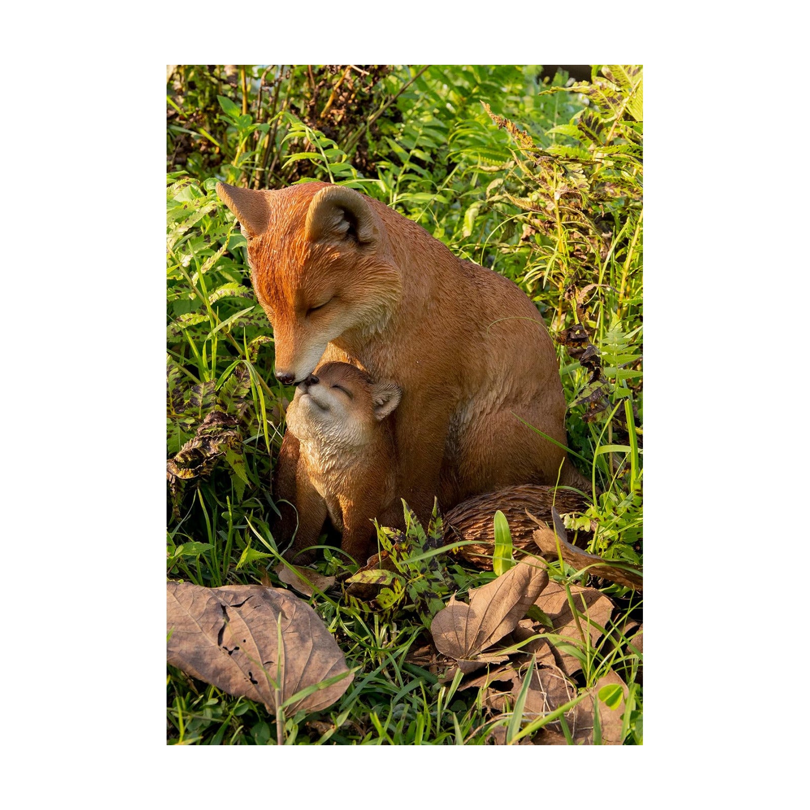 HI-LINE Gift Cuddling Mother and Baby Fox Garden Statue, Brown (87719-I)