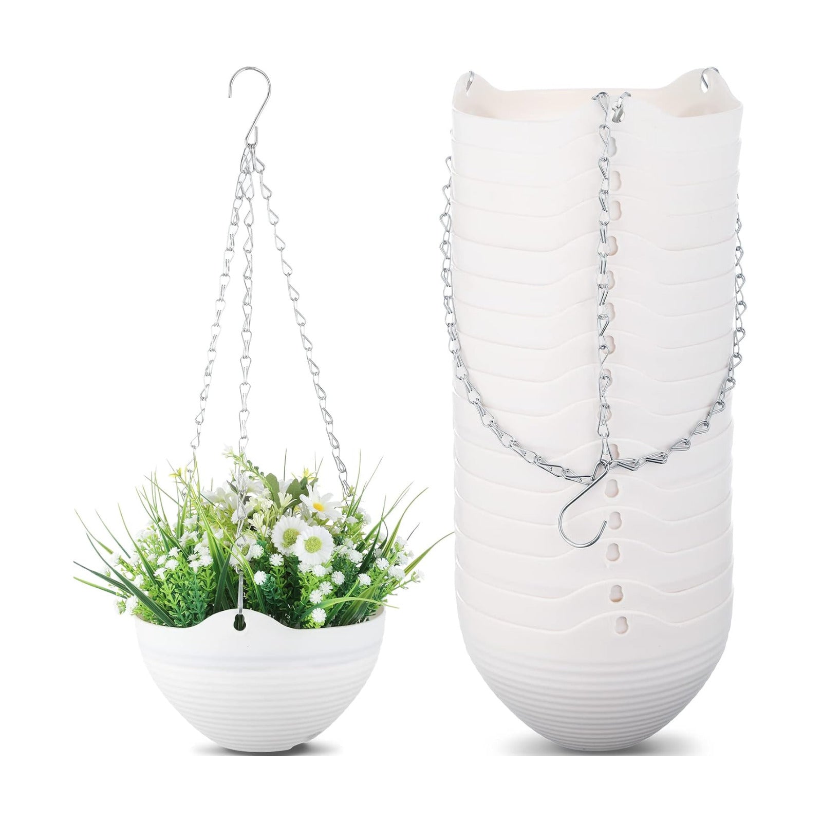 Zopeal 16 Pack Self Watering Hanging Planters 8 Inch Garden Flower Plant Pot Container with Drainer and Chain Round