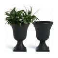 Worth Garden 2-Pack Plastic Urn Planters for Outdoor Plants, 22'' Black Tall Round Classic Resin Traditional Flower