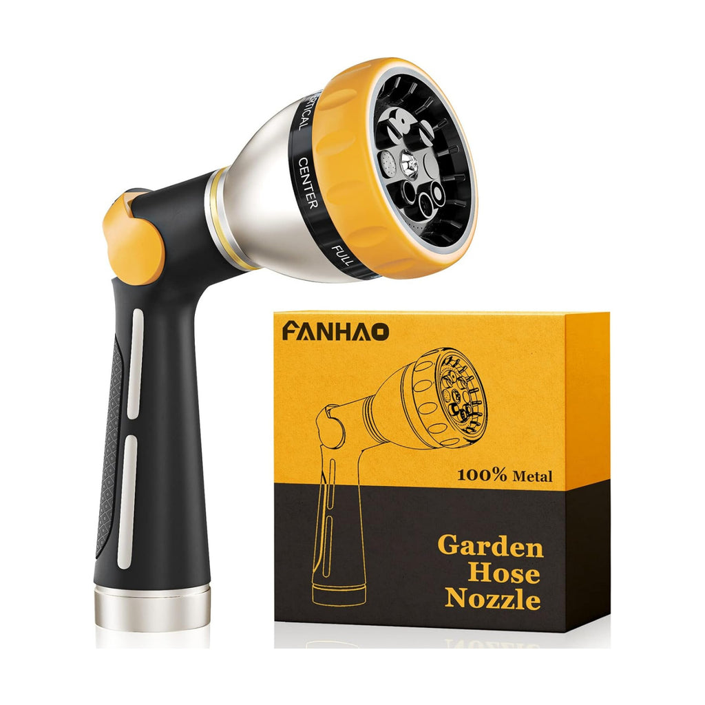 FANHAO Thumb Control Garden Hose Nozzle Heavy Duty Metal, 8 Spray Patterns | Rustproof Leakproof, Non-Slip Ergonomic