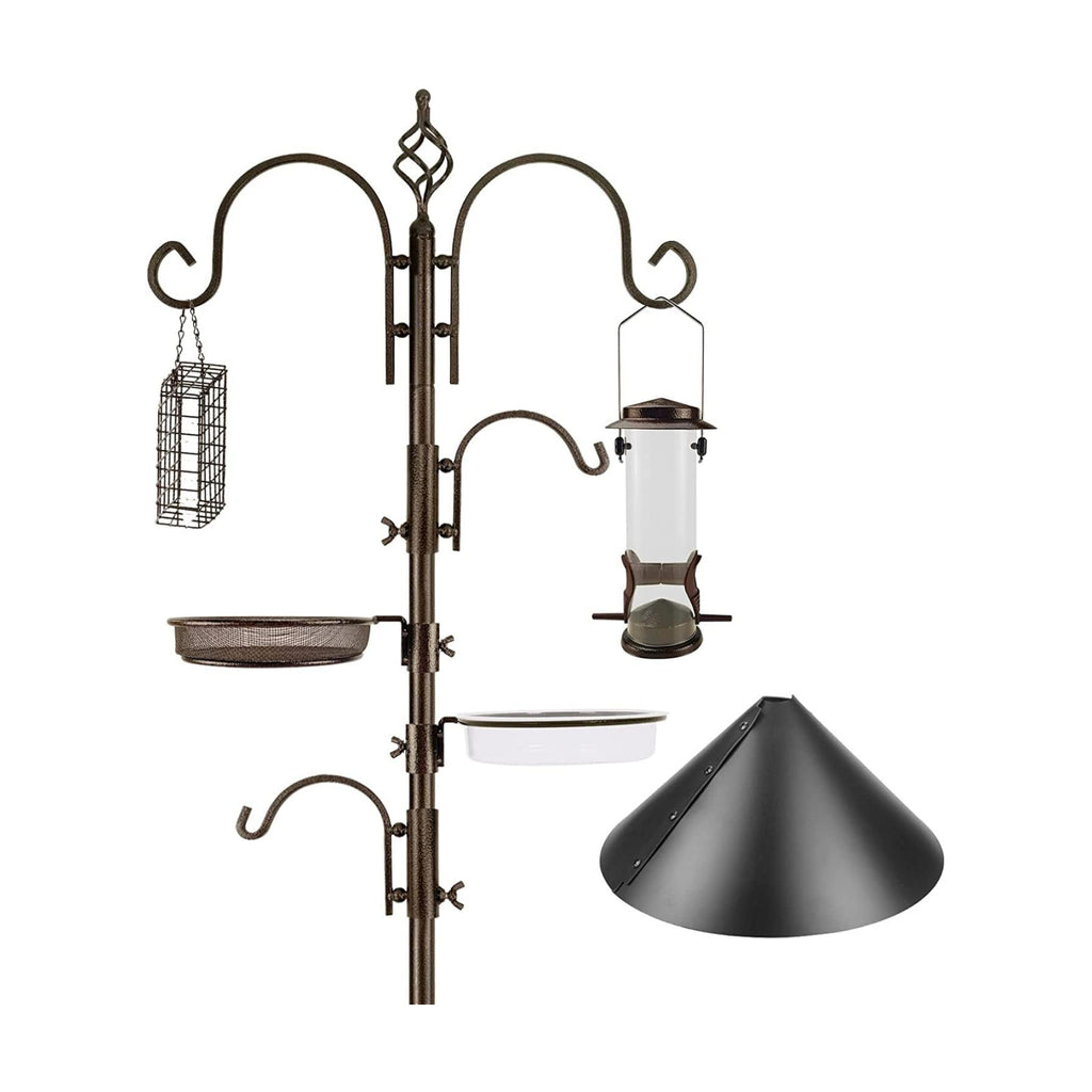 Bird Feeding Station Kit with Squirrel Baffle and Suet Cage Wild Bird Feeder Kit with Mesh Tray, Fruit Hook, and Double W Hook for Attracting Wild Birds
