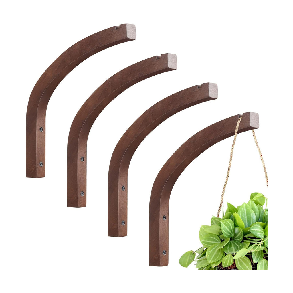 4 Pack 8 Inch Wooden Plant Hanger Wall Mount, Plant Hanging Bracket Hook for Indoor Outdoor, Hanging Bracket for Flower
