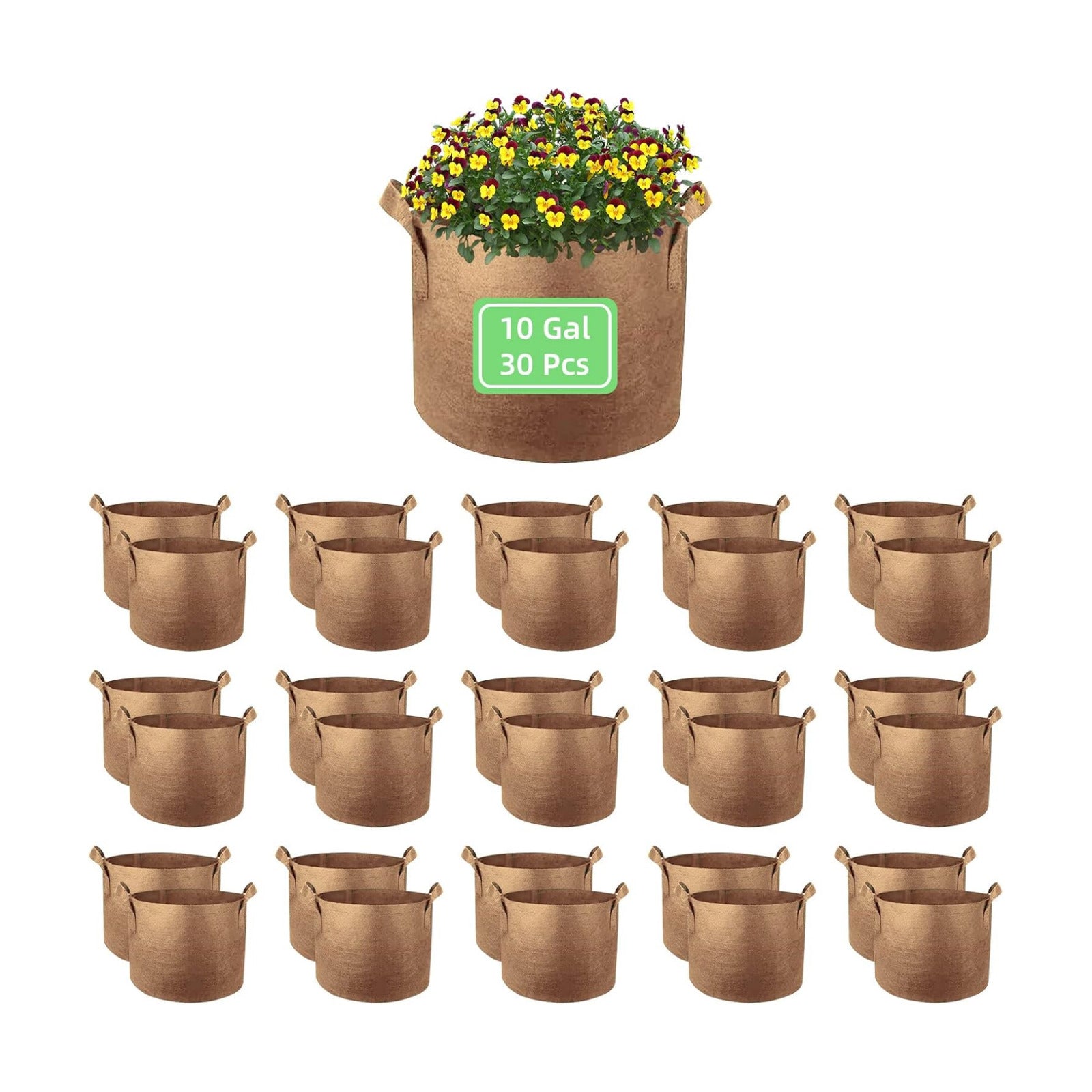 10 Gallon Garden Grow Bags, 30 Pack 10 Gal Planter Bags Fabric Pot, Nonwoven Grow Pots Heavy Duty Aeration Fabric Pots