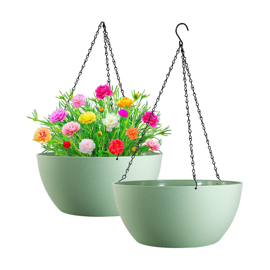 WOUSIWER 13 inch 2 Pack Large Hanging Planters for Indoor Outdoor Plants with Drainage Holes and Chain, Round Hanging