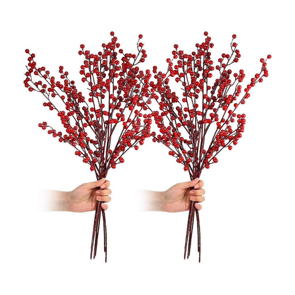 WILLBOND Artificial Red Berry Stems 21.6 Inch Christmas Red Berries Holly Berry Branches for Christmas Tree New Year Decor DIY Craft (Simple Style, 16 Pieces)