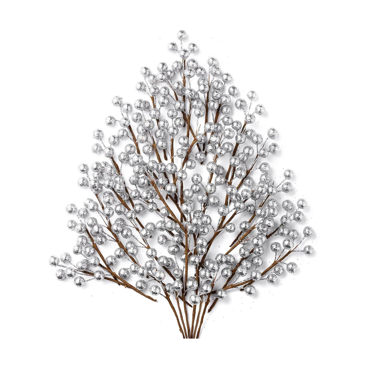 360 Pieces Artificial Holly Berries Christmas Winter Fake Berries Bunch Faux Cranberries Bunch on 60 Stems for Table Centerpiece(Silver)