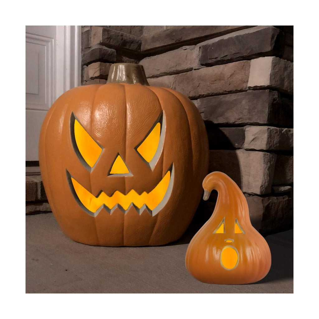 2Pack Jack O Lanterns - Large Halloween Pumpkin Lantern with Pre-lit LED Bulbs - Gaint Indoor/Outdoor Light Up Pumpkins for Halloween Decoration in Garden Patio Front Door Decor