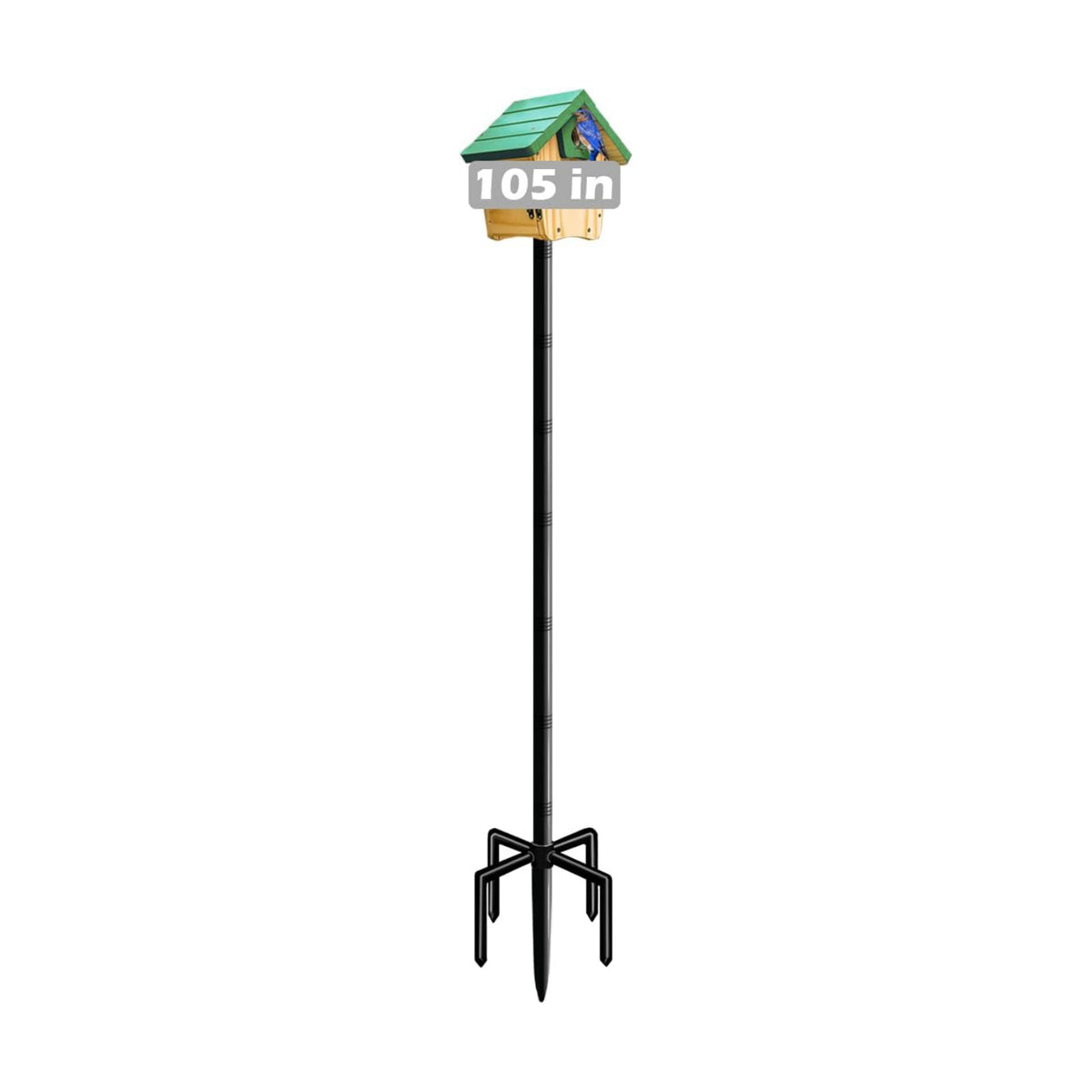105 Inch Bird House Pole Mount Kit, Adjustable Heavy Duty Bird Feeder Pole for Outdoors, Universal Mounting Post Set with 5-Prong Base, Black, 1 Pack