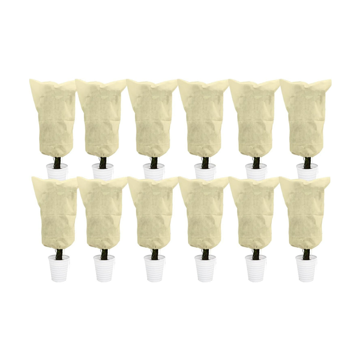 EAONE 12 Pack Plant Covers Freeze Protection, 32x47'' Winter Frosts Cloth for Outdoor Plants, Reusable Frost Blankets Drawstring Bags for Cold Freeze Sun Protection Bird Insect Prevention,Beige