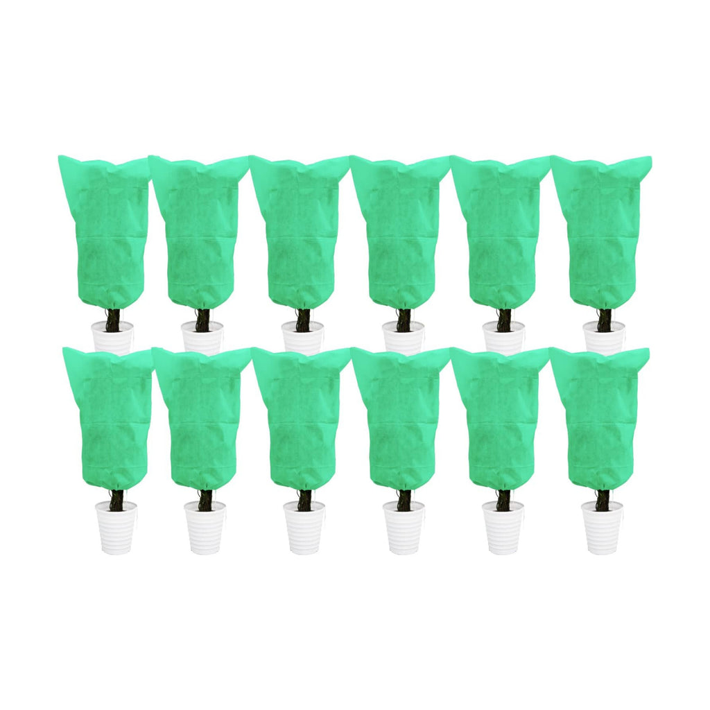 EAONE 12 Pack Plant Covers Freeze Protection, 24x32'' Winter Frosts Cloth for Outdoor Plants, Reusable Frost Blankets Drawstring Bags for Cold Freeze Sun Protection Bird Insect Prevention,Green
