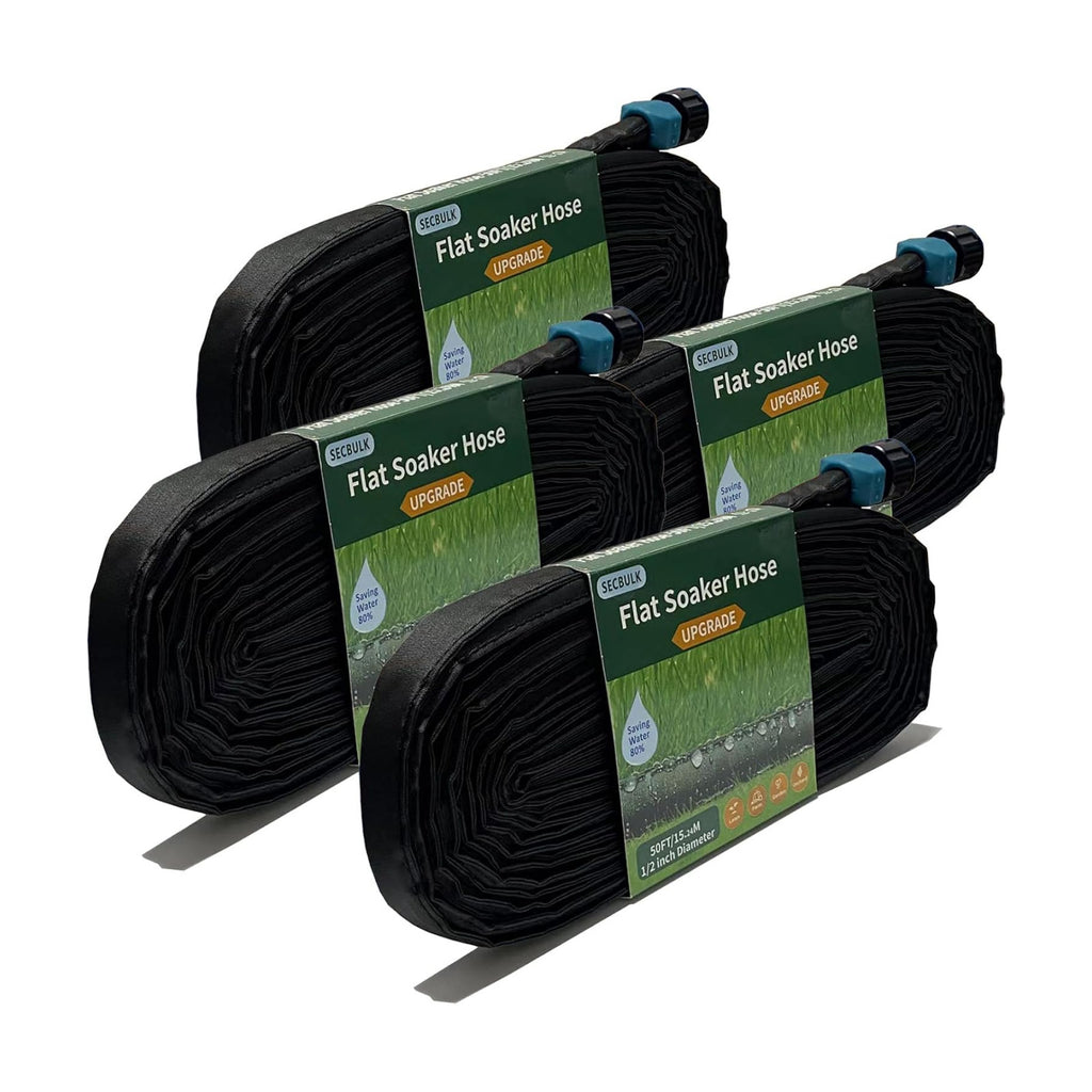 Secbulk 2026 Flat Soaker Hose 200 ft for Garden, 200' (50ft x 4) Linkable Drip Hose Diy Garden Irrigation System Saving