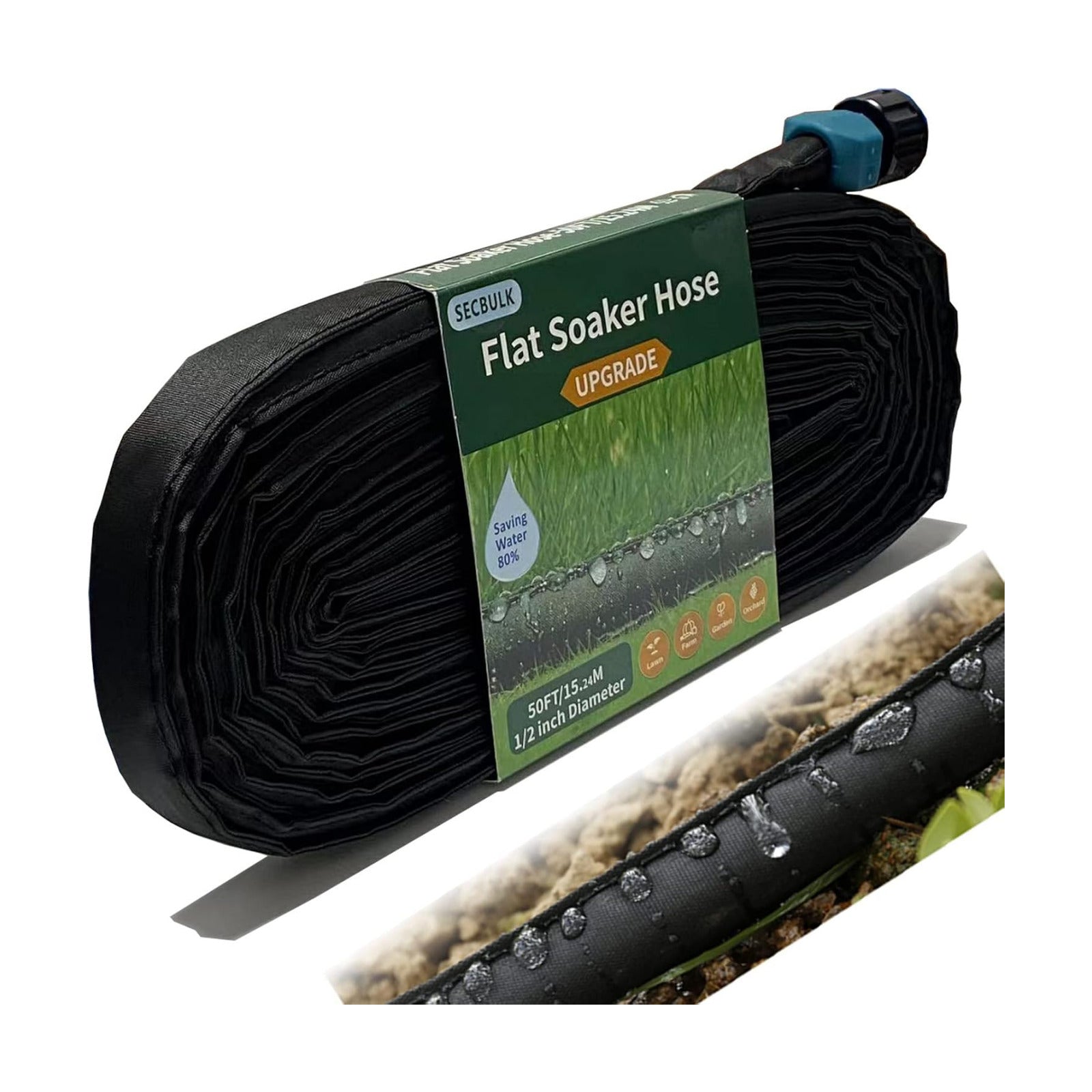 Secbulk 2026 Flat Soaker Hose 50 ft for Garden, 50' Linkable Drip Hose Diy Garden Irrigation System Saving 80% Water