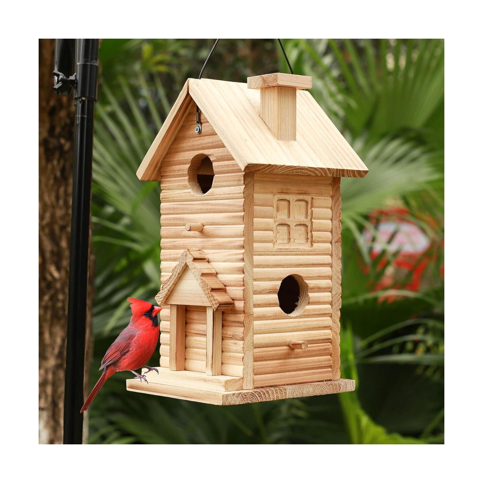 Bird House Outdoor Bird Houses for Outside Clearance,2 Hole Wooden BlueBirdHouse Finch Cardinals Hanging Birdhouse 2