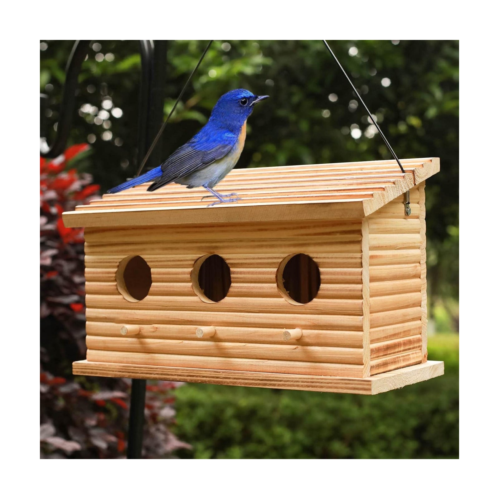 Bird Houses for Outside,Outdoor Bird House Room for 3 Bird Families 3 Hole Bluebird Finch Cardinals Hanging Birdhouse