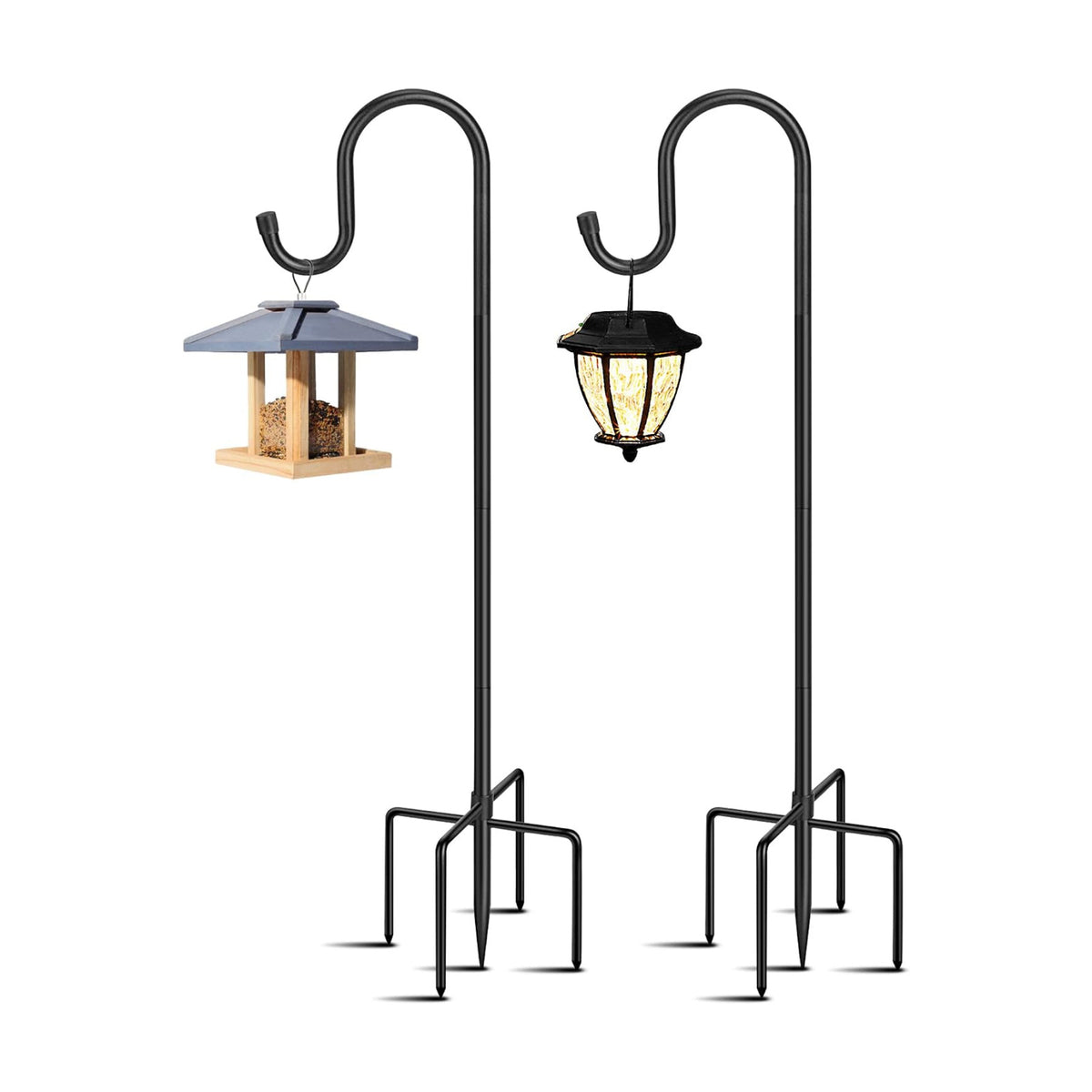 5-Prong Shepherd Hooks for Outdoor 2 Pack Heavy Duty Iron Garden Hooks for Hanging Plants, Bird Feeders, Lanterns, Solar Lights, and Wedding Decor – Rust-Resistant, Adjustable, Easy to Install 48 Inch
