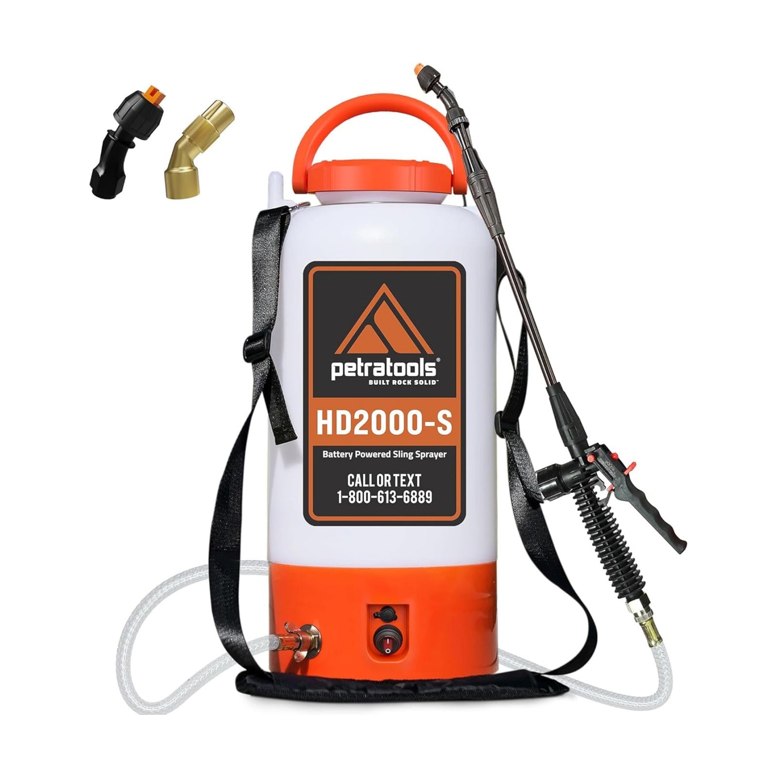 PetraTools HD2000-S 2 Gallon Battery Powered Garden Sprayer, 2 Hour Runtime | Weed Sprayer w/ 4 Ft Hose, Extendable