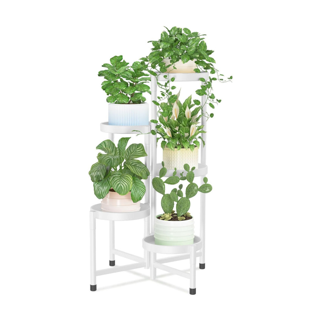 iDavosic.ly Plant Stand Indoor Outdoor, 5 Tier Metal Corner Shelf, White | Tiered Flower Display Holder, Folding Multi