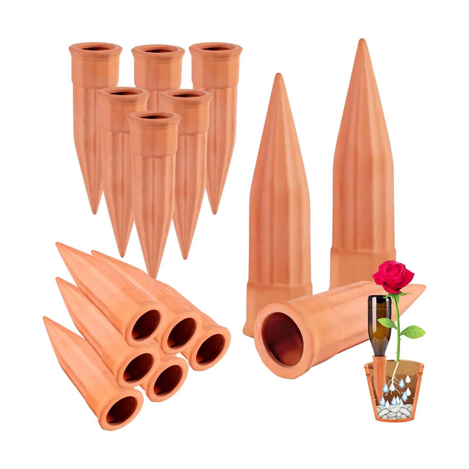 TKSCUSR Plant Self-Watering Stakes-15 Pack Terracotta Automatic Plant Waterer Devices Auto-Water Irrigation System for