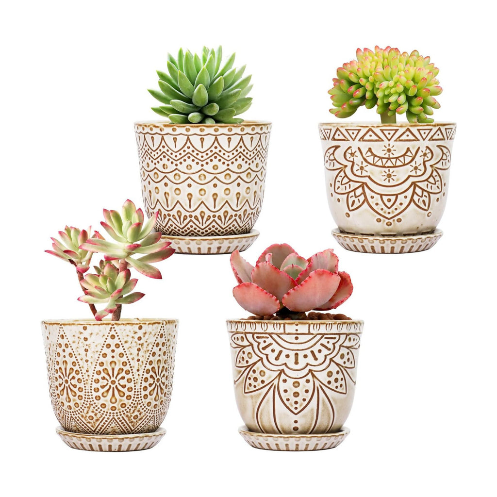 Gepege Ceramic Succulent Pots, 4 Inch Small Plant Pots with Drainage | Ceramic succulent pots with drainage holes