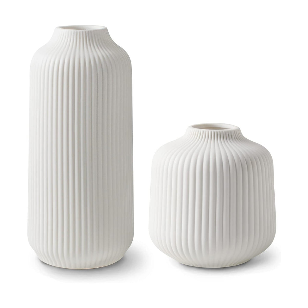 flature Ceramic Vases in Nordic Style, Modern Vase Deco for Pampas Grass, Boho Deco for Windowsill, Vases Set in White Matt, Flower Vase as Home Decoration for Fresh Flowers, Dried Flowers, Set of 2