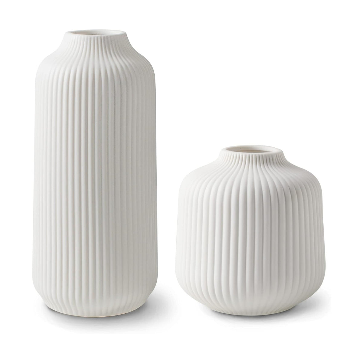 flature Ceramic Vases in Nordic Style, Modern Vase Deco for Pampas Grass, Boho Deco for Windowsill, Vases Set in White Matt, Flower Vase as Home Decoration for Fresh Flowers, Dried Flowers, Set of 2