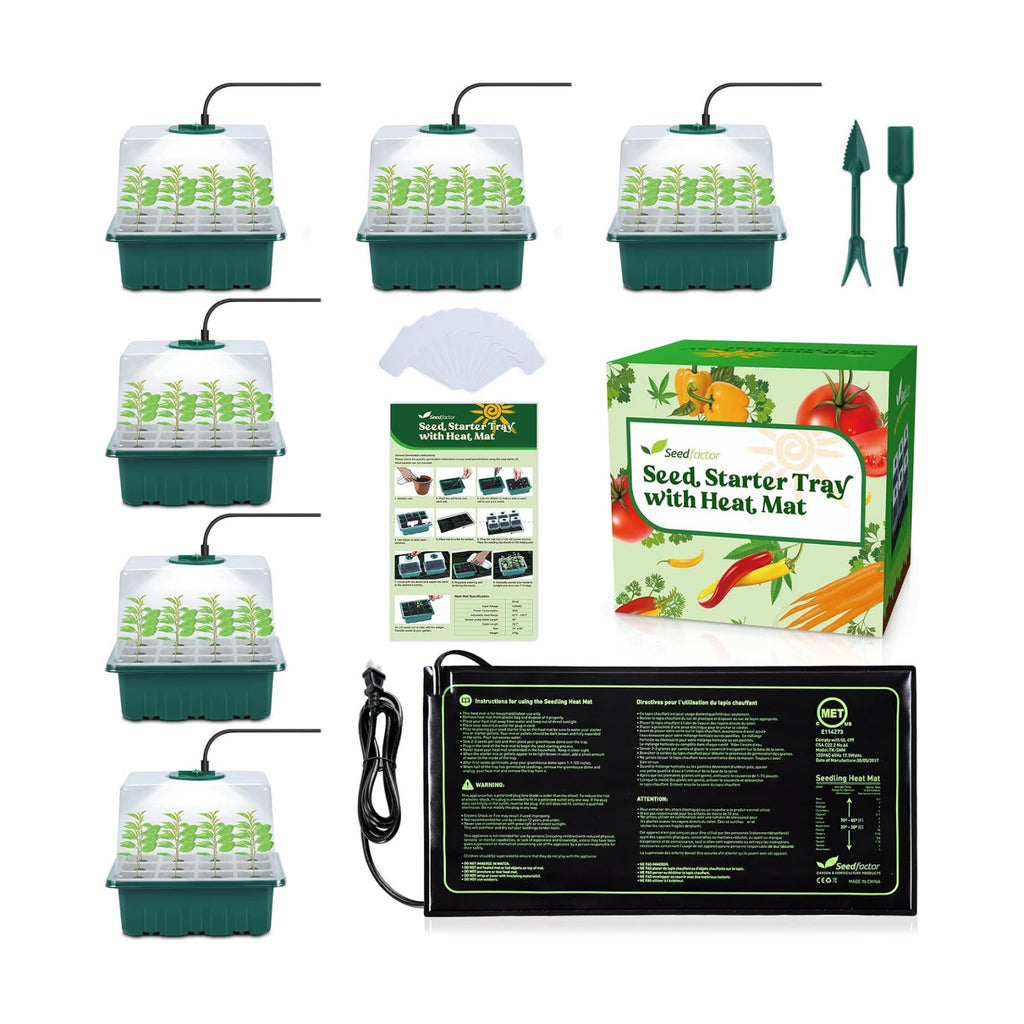 7-Pack Seed Starter Kit with Grow Light (12 Cells per Tray), Plant Germination Trays with Adjustable Humidity Dome Seed