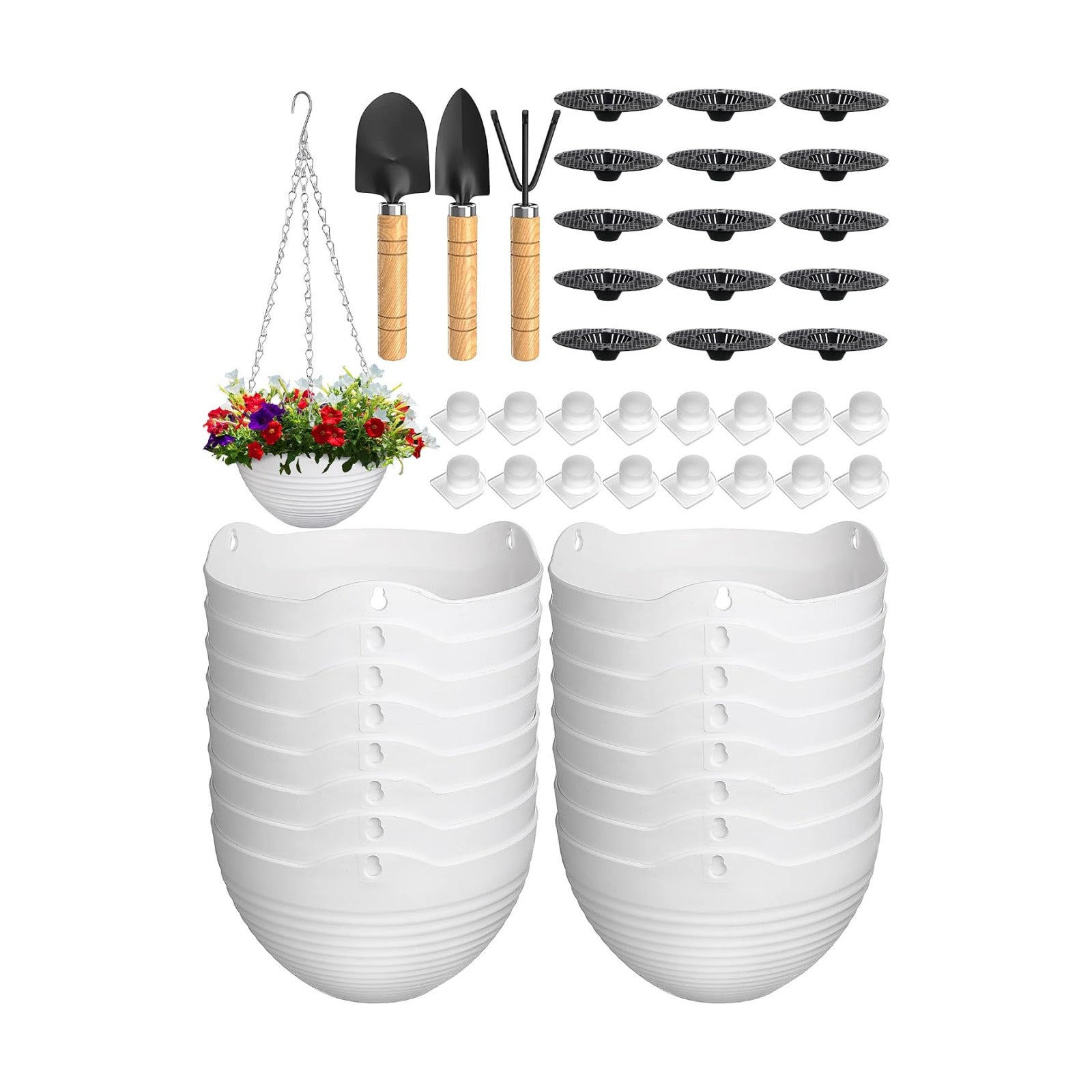Eccliy 8.3 Inch Hanging Planters, 16 Pack Plastic Hanging Pots for Plant White Flower Pots Baskets Chains Drainage